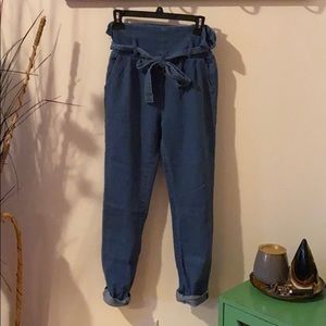 Paperbag waist denim pants